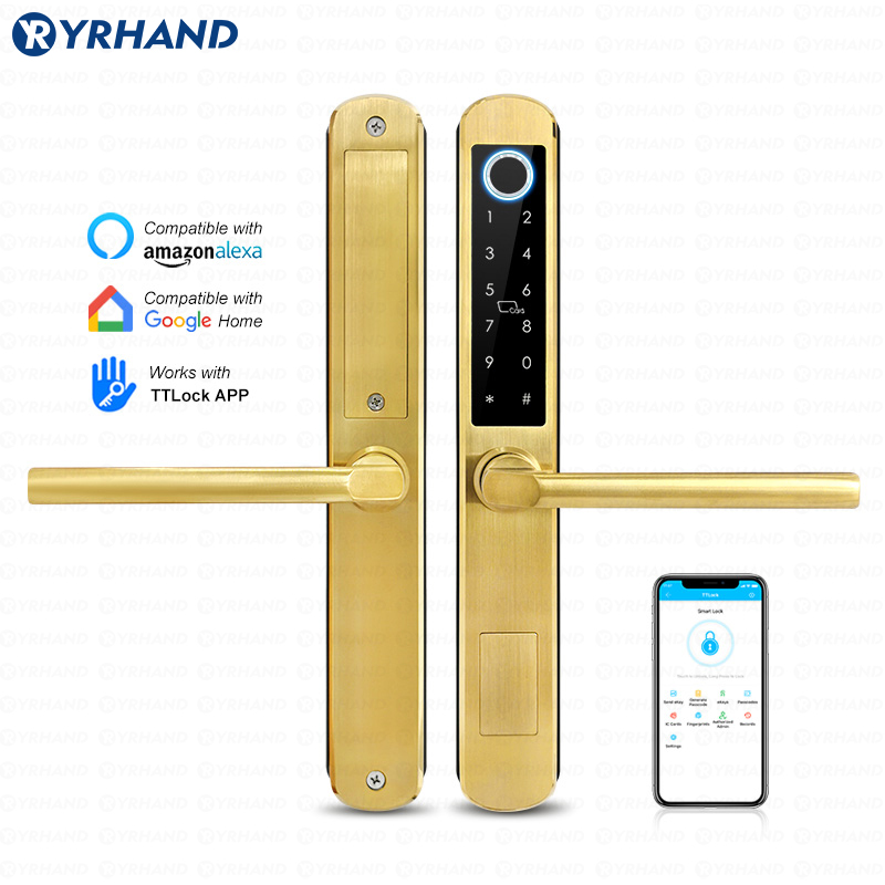 Furniture Sliding Door Hardware - IP66 ทองสแตนเลสกระจกบานเลื่อนสมาร์ทล็อค Ttlock App กับ Google