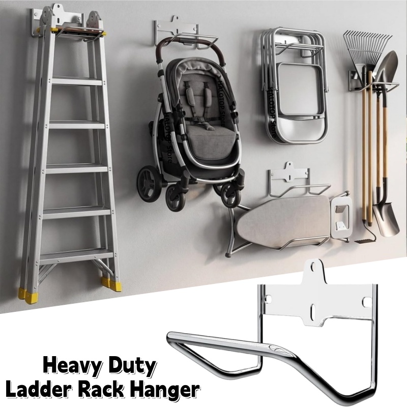 Door Stopper Heavy - ราวแขวนบันไดโลหะสำหรับงานหนัก, ตะขอแขวนบันไดติดผนัง, อุปกรณ์จัดระเบียบผนังโรงรถ, สำหรับจัดเก็บบันได รถเข็นเด็ก และเก้าอี้พับ