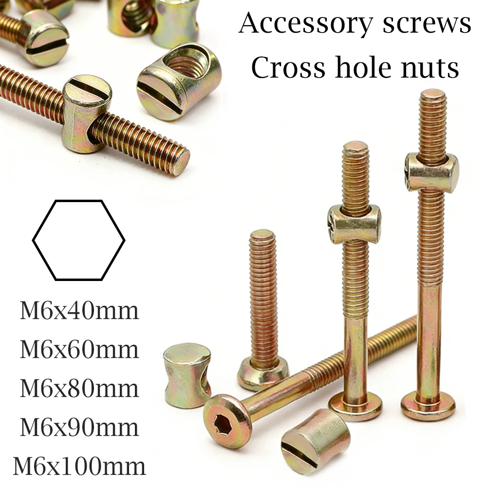Furniture Hardware Barrel Nut - สกรูหัวหกเหลี่ยม M6 จำนวน 10/20 ชิ้น, ความยาว