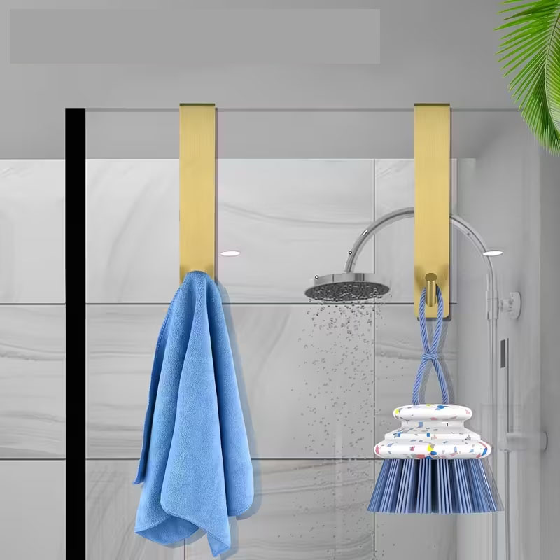 Door Stopper Heavy - ตะขอแขวนประตูกระจกสแตนเลสแบบหนา 2 ชิ้น พร้อมแผ่นกันเสียง - ราวแขวนผ้าติดผนังสำหรับประตูห้องอาบน้ำแบบไร้กรอบ