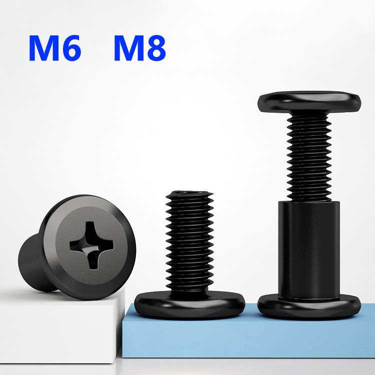 Furniture Hardware Barrel Nut - สกรูชิคาโก้เหล็กคาร์บอนสีดำ M6 M8 พร้อมน็อตทรงกระบอก สำหรับงานเฟอร์นิเจอร์ งานฝีมือ